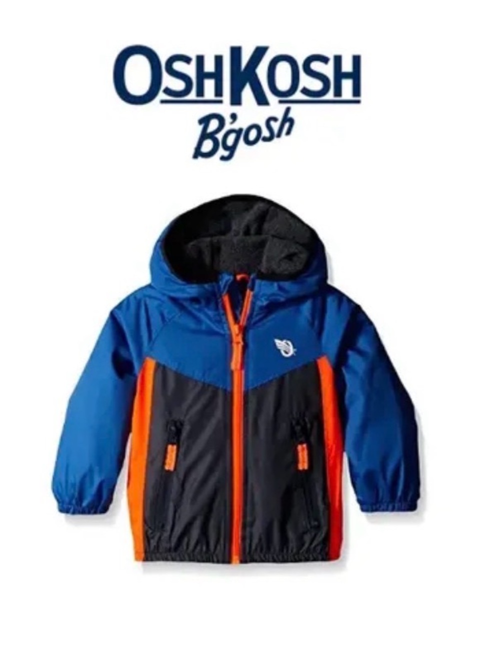 OshKosh B'gosh Blue, Black & Orange Colorblock Hooded Windbreaker